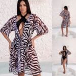 Saída de Praia Longa Tule Animal Print Tigre Fuzzuê Carisma 501001