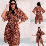 Saída de Praia Longa Tule Animal Print Onça Fuzzuê Carisma 501002